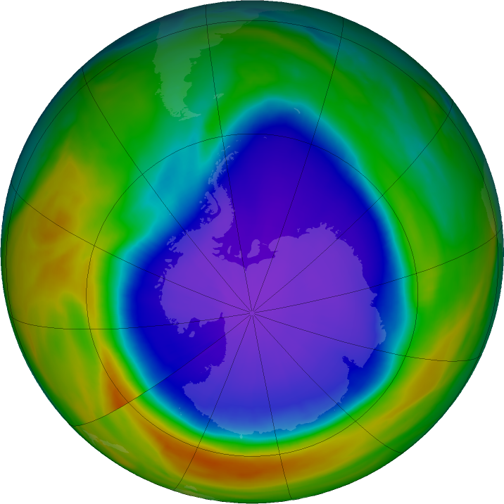 Antarctic ozone map for 03 October 2018